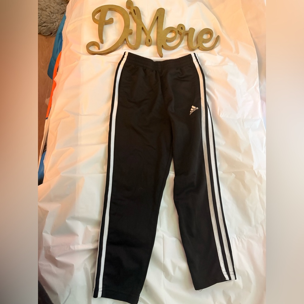 Adidas Kids Black Joggers with White Stripes
